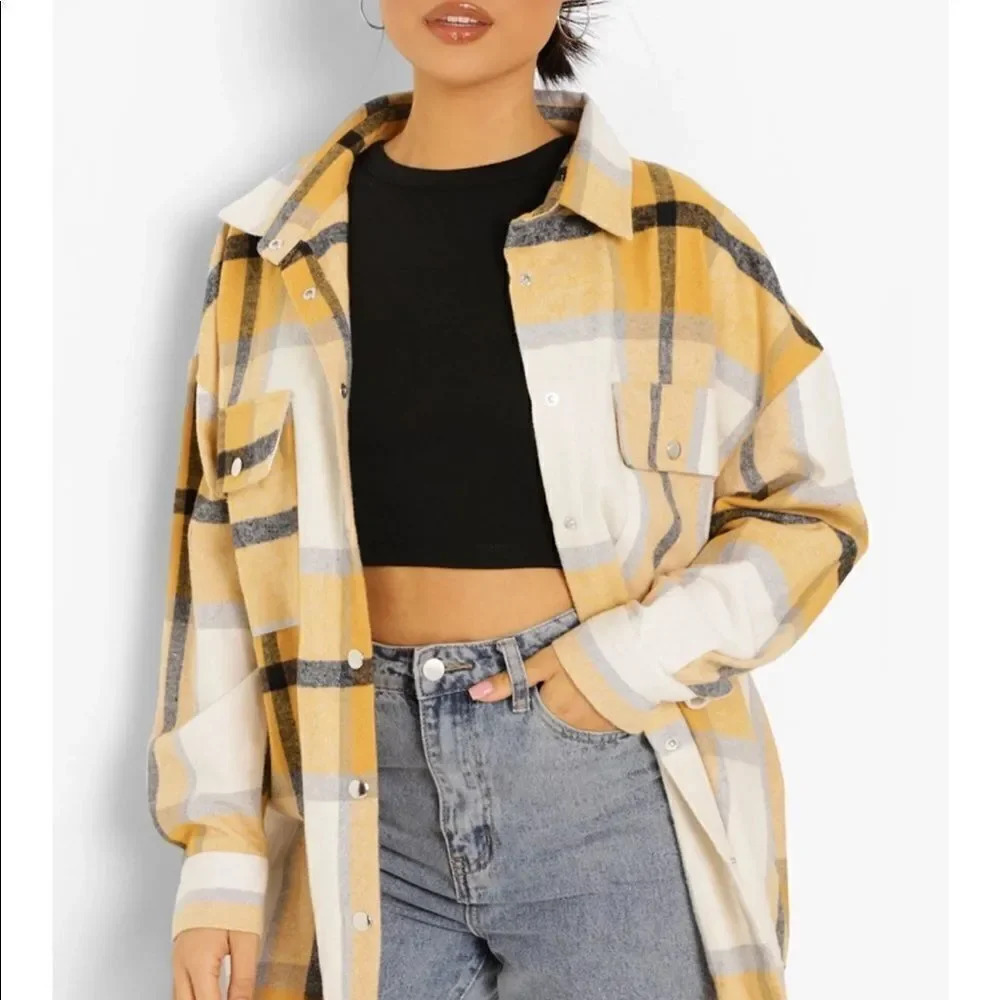 Oversized Mustard Check Shacket - Picture 4 of 6